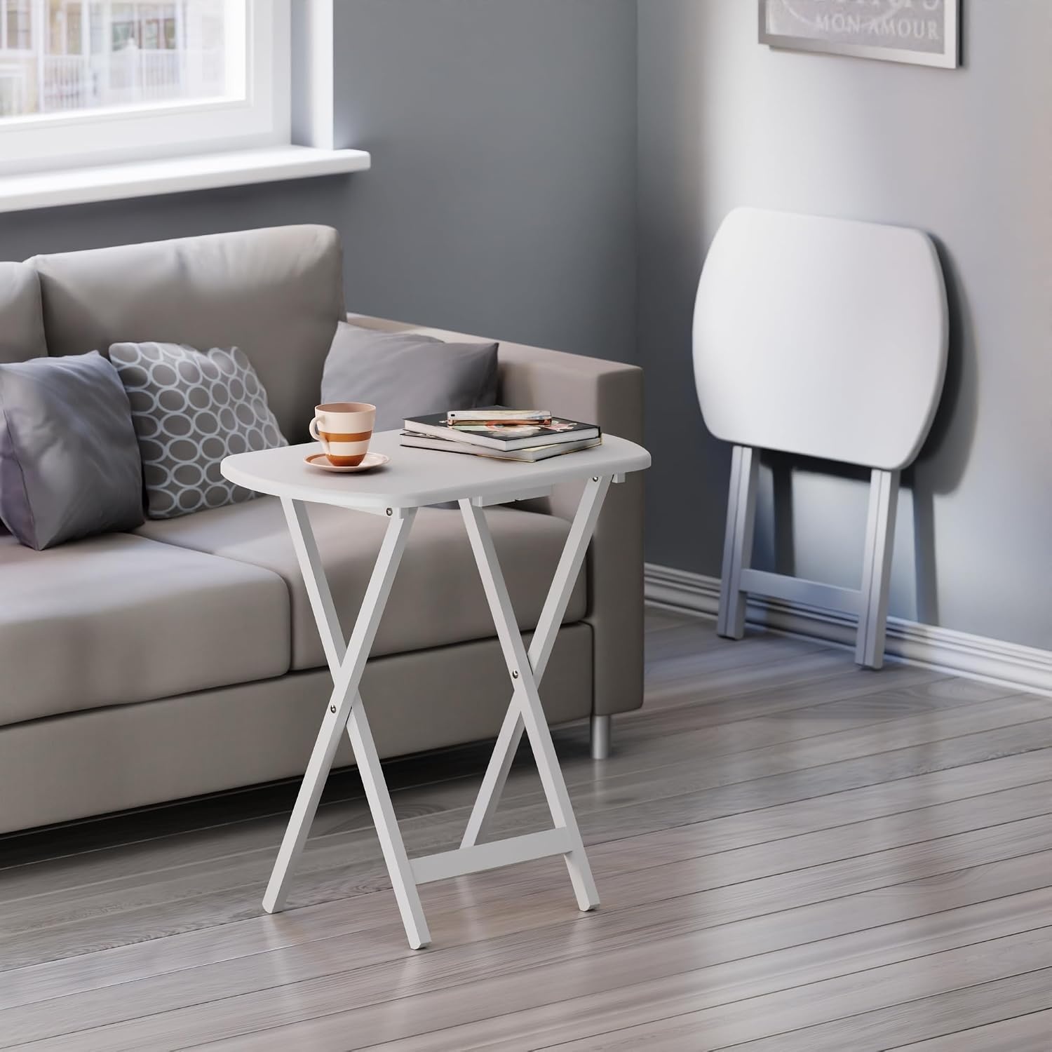 image:imageWinsome Corbett Set of 2 Oversized Foldable Snack Tables Easy to Store Portable Fold Up Table Set for Kitchen Living Room TV Dining Crafts Puzzles Work From HomeWhite