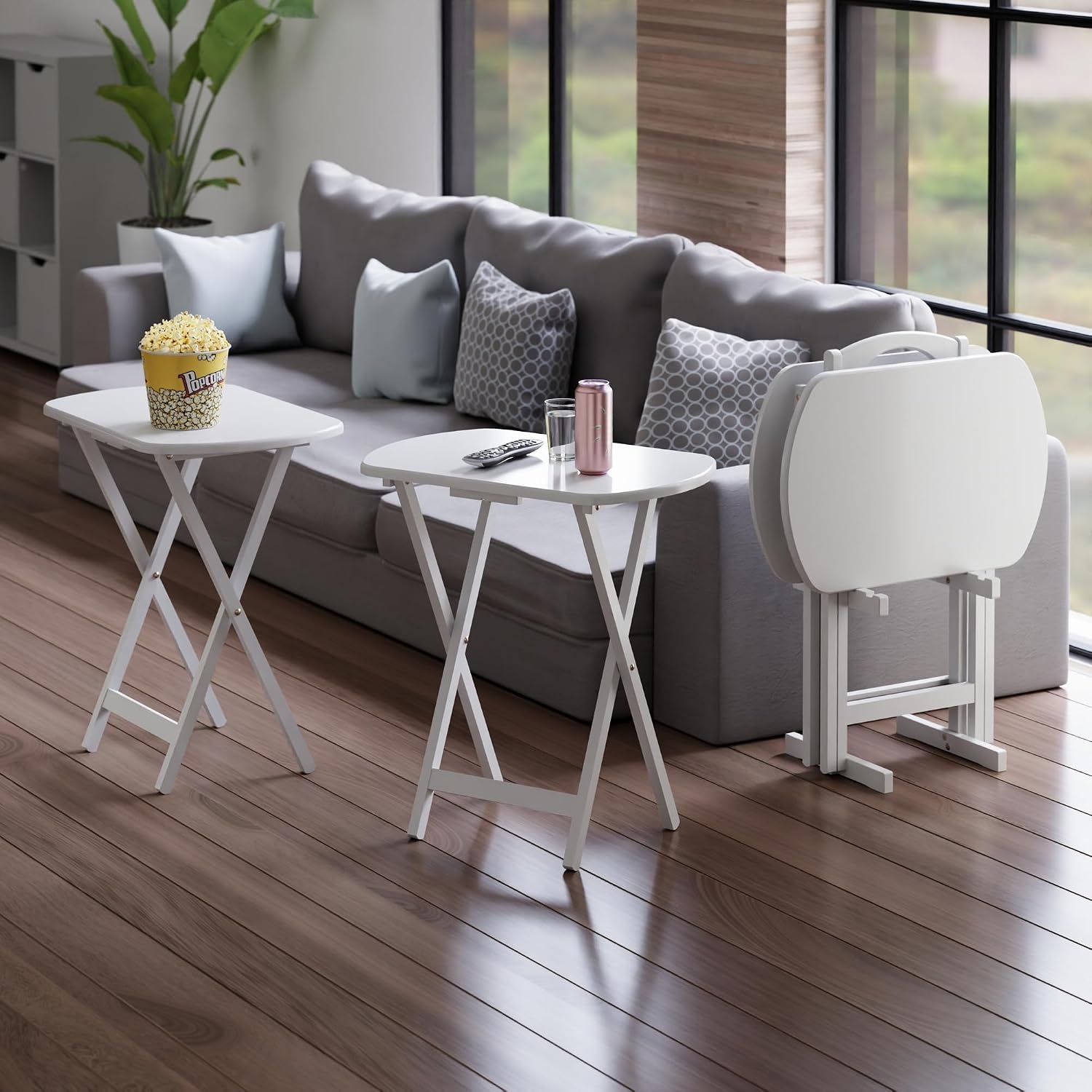 image:imageWinsome Corbett Set of 2 Oversized Foldable Snack Tables Easy to Store Portable Fold Up Table Set for Kitchen Living Room TV Dining Crafts Puzzles Work From HomeWhite
