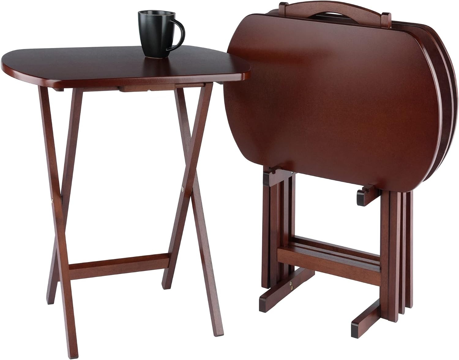 image:imageWinsome Corbett Set of 2 Oversized Foldable Snack Tables Easy to Store Portable Fold Up Table Set for Kitchen Living Room TV Dining Crafts Puzzles Work From HomeAntique Walnut