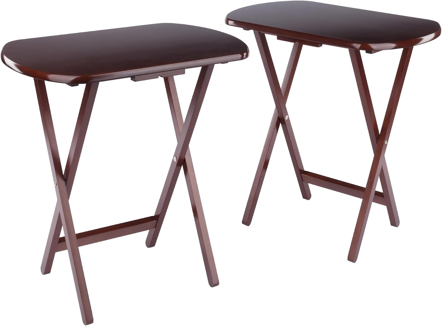 image:imageWinsome Corbett Set of 2 Oversized Foldable Snack Tables Easy to Store Portable Fold Up Table Set for Kitchen Living Room TV Dining Crafts Puzzles Work From HomeWalnut