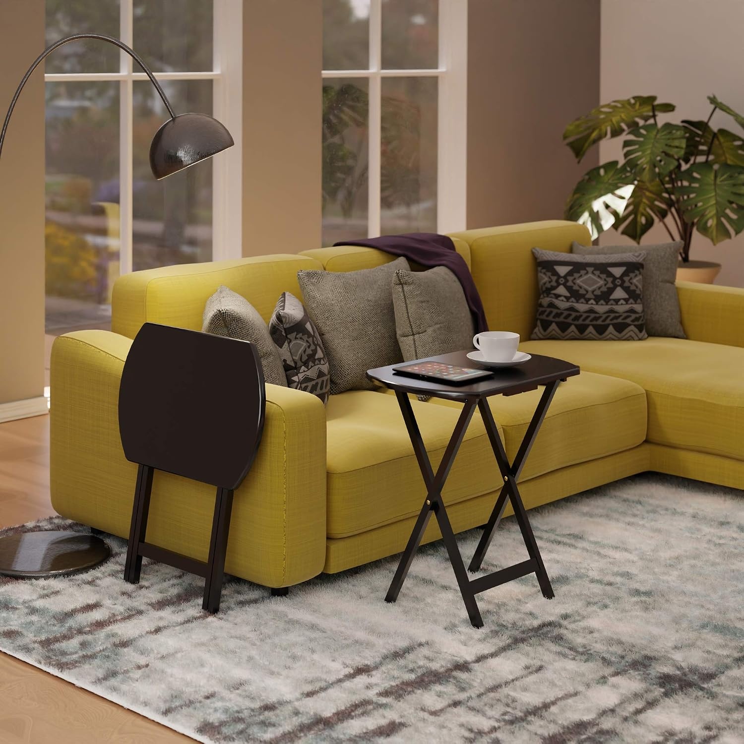 image:imageWinsome Corbett Set of 2 Oversized Foldable Snack Tables Easy to Store Portable Fold Up Table Set for Kitchen Living Room TV Dining Crafts Puzzles Work From HomeCoffee