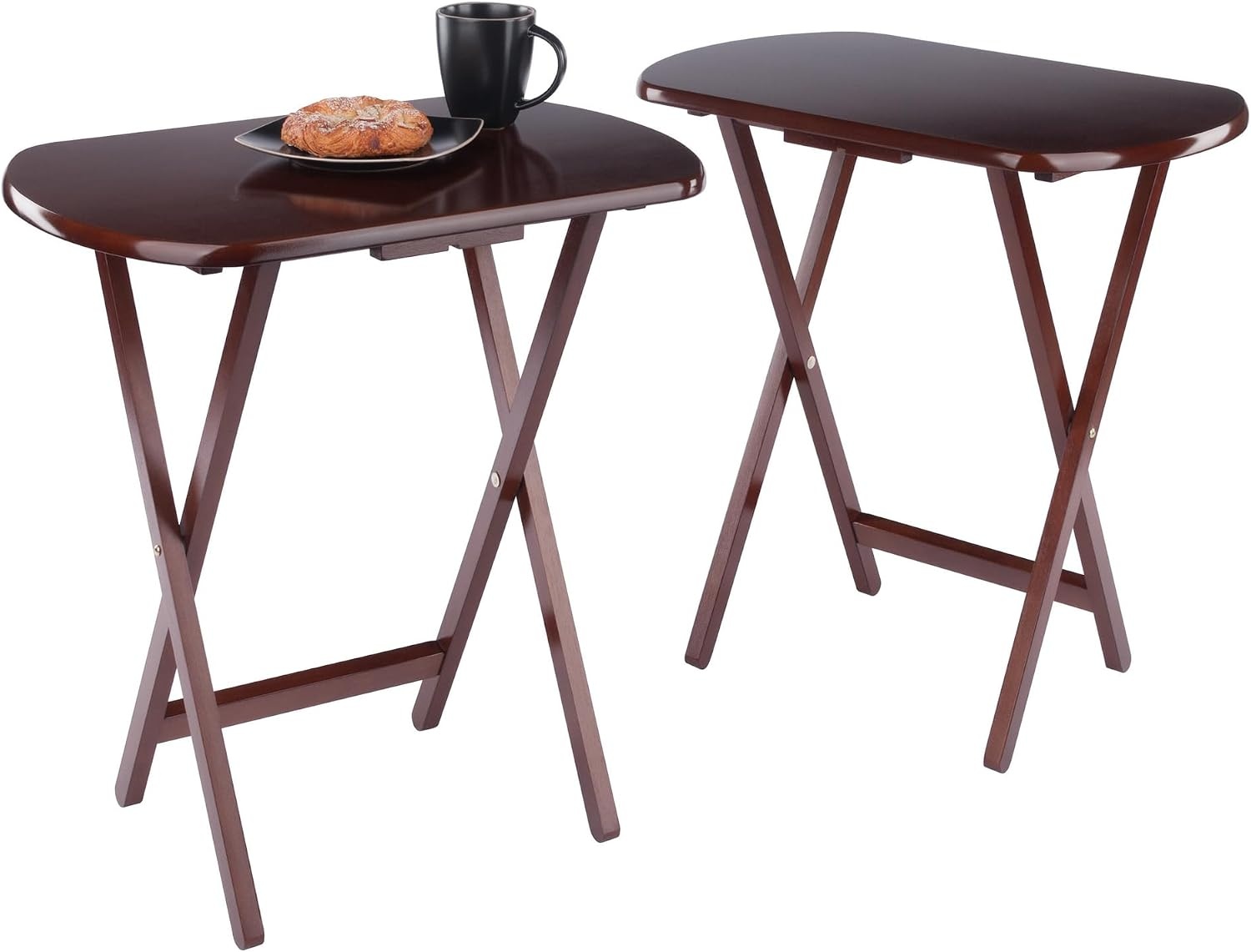 image:imageWinsome Corbett Set of 2 Oversized Foldable Snack Tables Easy to Store Portable Fold Up Table Set for Kitchen Living Room TV Dining Crafts Puzzles Work From HomeWalnut
