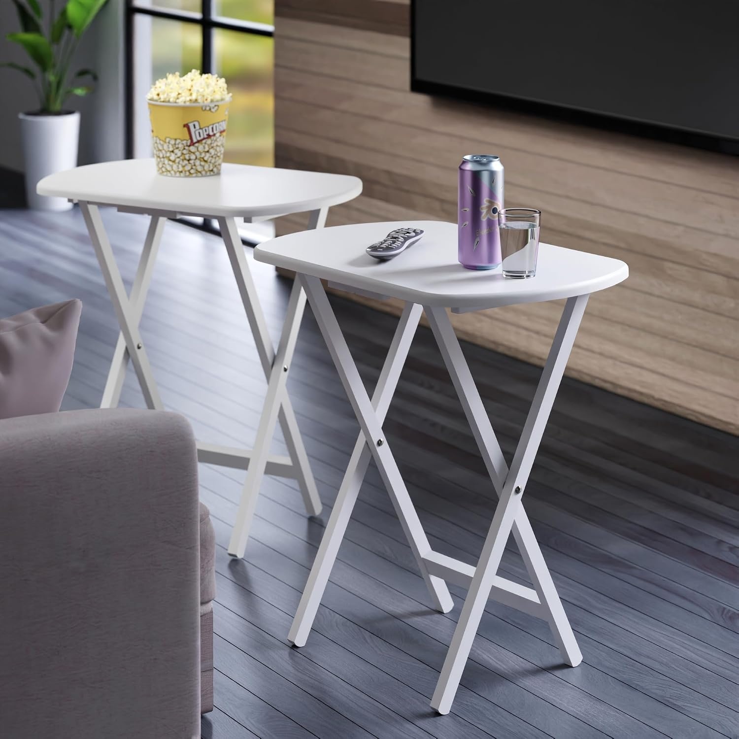 image:imageWinsome Corbett Set of 2 Oversized Foldable Snack Tables Easy to Store Portable Fold Up Table Set for Kitchen Living Room TV Dining Crafts Puzzles Work From HomeWhite