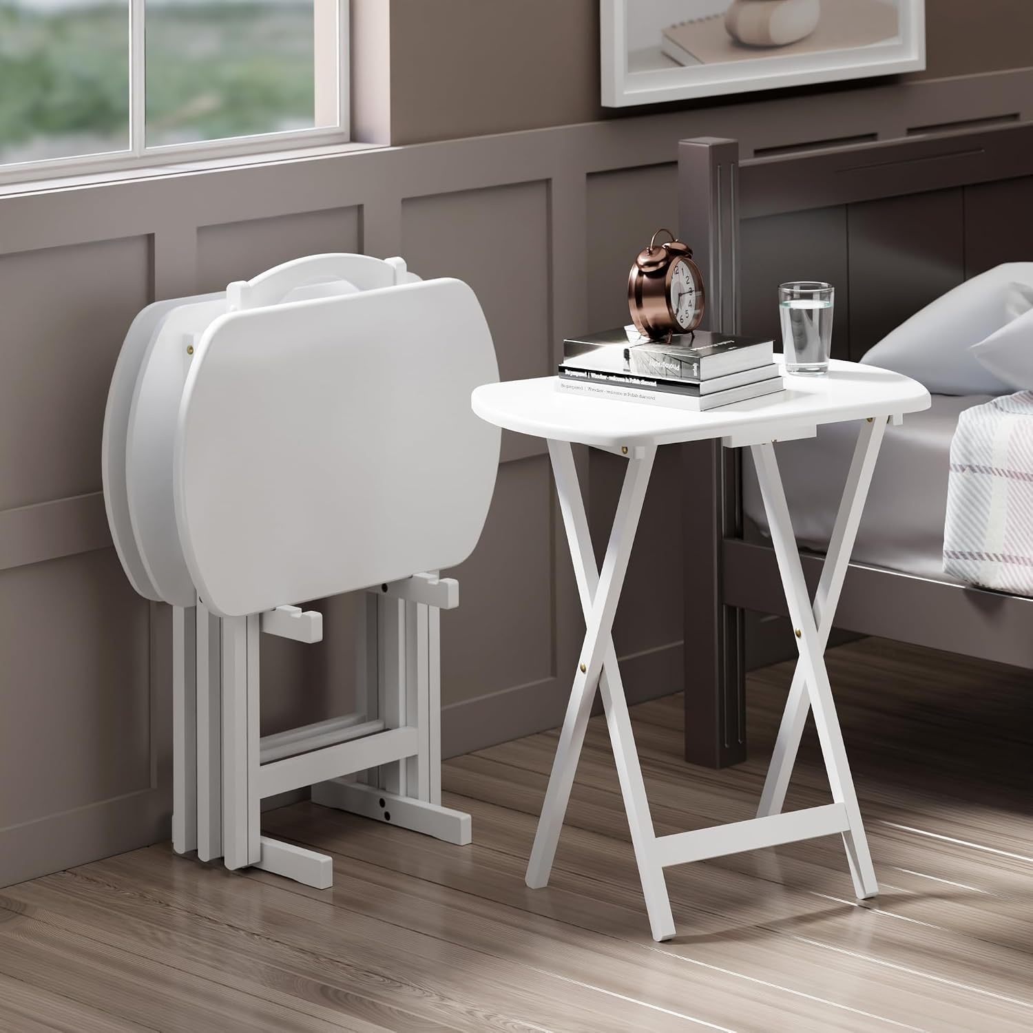 image:imageWinsome Corbett Set of 2 Oversized Foldable Snack Tables Easy to Store Portable Fold Up Table Set for Kitchen Living Room TV Dining Crafts Puzzles Work From HomeWhite