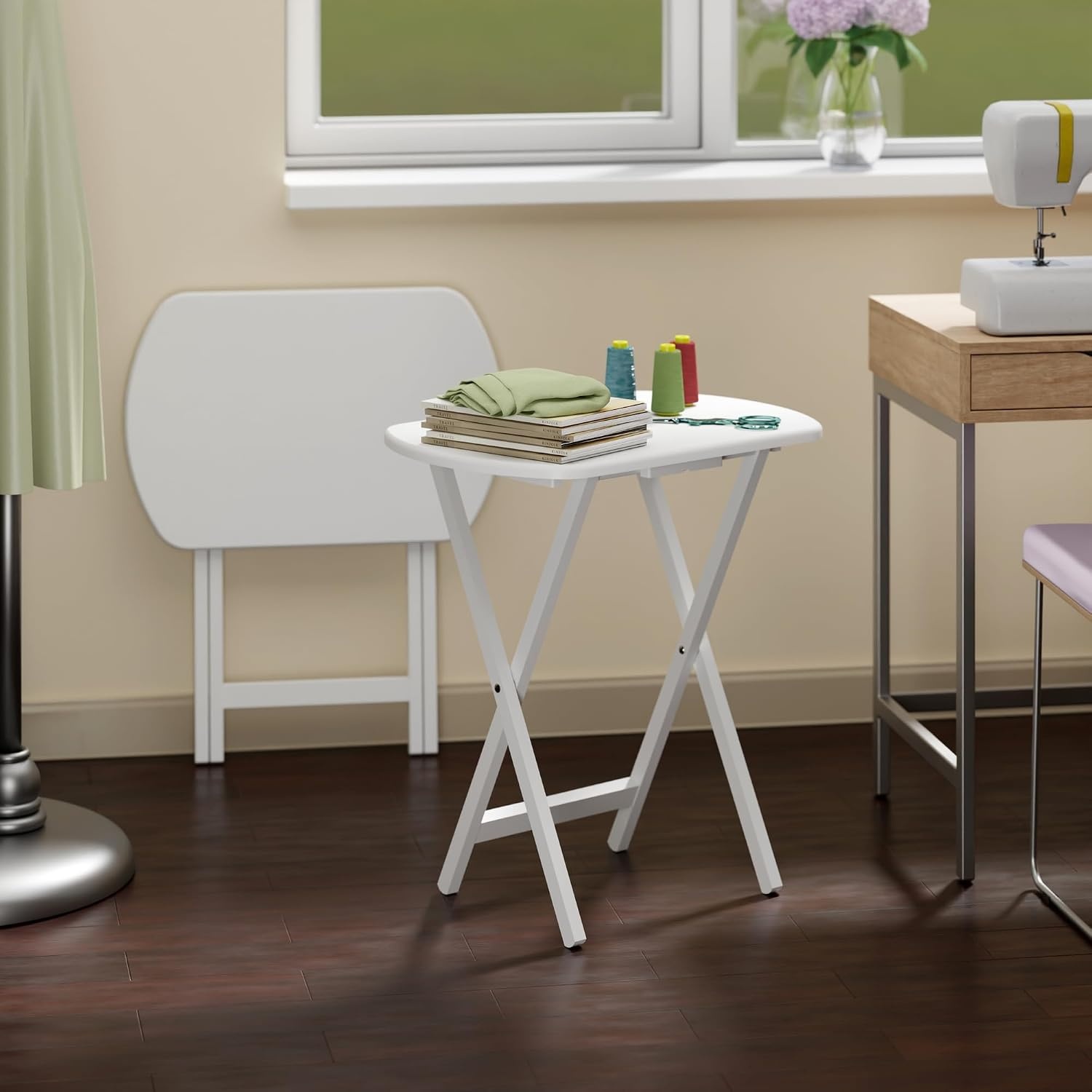 image:imageWinsome Corbett Set of 2 Oversized Foldable Snack Tables Easy to Store Portable Fold Up Table Set for Kitchen Living Room TV Dining Crafts Puzzles Work From HomeWhite