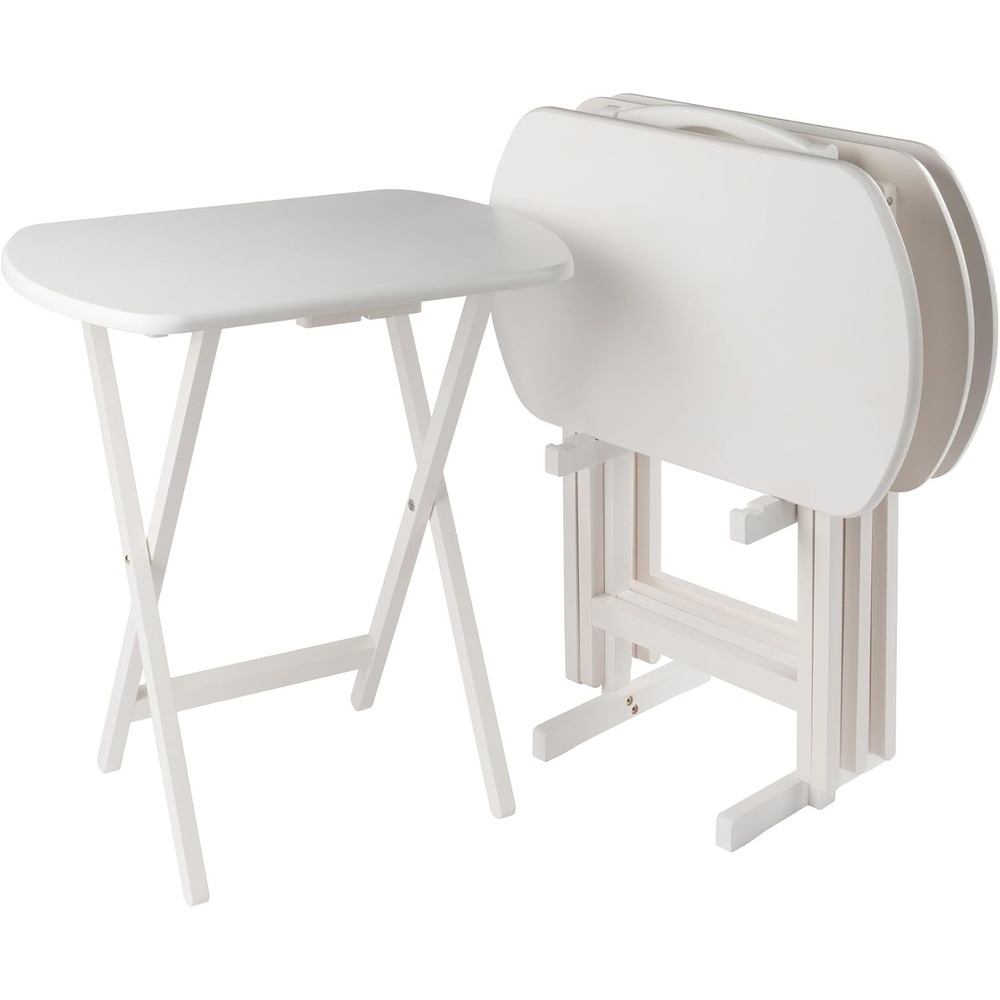 image:imageWinsome Corbett Set of 2 Oversized Foldable Snack Tables Easy to Store Portable Fold Up Table Set for Kitchen Living Room TV Dining Crafts Puzzles Work From HomeWhite