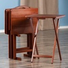 image:imageWinsome Alex Set of 4 Foldable Snack Tables with Storage Rack in Walnut Easy to Store Portable Fold Up Table Set for Kitchen Living Room TV Dining Crafts Puzzles Work From Home