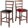 image:imageWinsome Simone 2Pc Ladder Back Bar Stools Set 30 Seat Height Walnut Finish with Black Faux Leather24 Counter Height