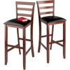 image:imageWinsome Simone 2Pc Ladder Back Bar Stools Set 30 Seat Height Walnut Finish with Black Faux Leather30 Bar Height