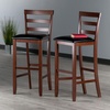 image:imageWinsome Simone 2Pc Ladder Back Bar Stools Set 30 Seat Height Walnut Finish with Black Faux Leather30 Bar Height