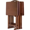 image:imageWinsome Alex Set of 4 Foldable Snack Tables with Storage Rack in Walnut Easy to Store Portable Fold Up Table Set for Kitchen Living Room TV Dining Crafts Puzzles Work From Home
