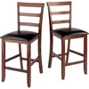 image:imageWinsome Simone 2Pc Ladder Back Bar Stools Set 30 Seat Height Walnut Finish with Black Faux Leather24 Counter Height