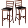 image:imageWinsome Simone 2Pc Ladder Back Bar Stools Set 30 Seat Height Walnut Finish with Black Faux Leather30 Bar Height