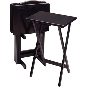 image:imageWinsome Alex Set of 4 Foldable Snack Tables with Storage Rack 26 in Black Easy to Store Portable Fold Up Table Set for Kitchen Living Room TV Dining Crafts Puzzles Work From Home