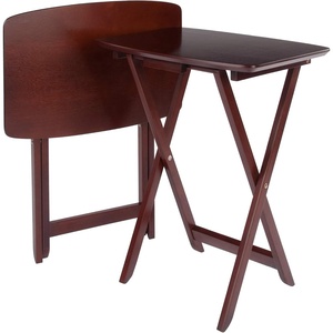 image:imageWinsome Darlene Set of 2 Foldable Snack Tables 26 in Walnut Easy to Store Portable Fold Up Table Set for Kitchen Living Room TV Dining Crafts Puzzles Work From Home