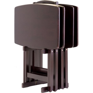 image:imageWinsome Dylan Set of 4 Oversized Foldable Snack Tables with Storage Rack 26 in Espresso Easy to Store Portable Fold Up Table Set for Kitchen Living Room TV Dining Crafts Puzzles Work From HomeEspresso