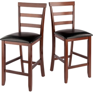 image:imageWinsome Simone 2Pc Ladder Back Bar Stools Set 30 Seat Height Walnut Finish with Black Faux Leather24 Counter Height
