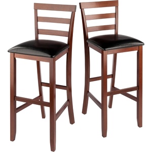 image:imageWinsome Simone 2Pc Ladder Back Bar Stools Set 30 Seat Height Walnut Finish with Black Faux Leather30 Bar Height