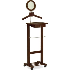 image:imageWinsome Wood Valet Stand With Mirror Drawer Tie Hook Casters Antique Walnut 94155
