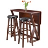 image:imageWinsome 3Piece Harrington Drop Leaf High Table with 2 Cushion Round Seat Stools 29Inch Brown