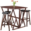 image:imageWinsome 3Piece Harrington Drop Leaf High Table with 2 Cushion Saddle Seat Stools 29Inch Brown