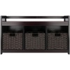 image:imageWinsome Wood Addison 4Pc Storage Bench with 3 Foldable Woven Baskets  Espresso and Chocolate