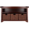 image:imageWinsome Wood Milan 4Pc Storage Bench with 3 Foldable Woven Baskets  Walnut
