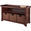 image:imageWinsome Wood Milan 4Pc Storage Bench with 3 Foldable Woven Baskets  Walnut