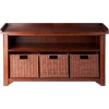 image:imageWinsome Wood MilanWood Storage Bench in Antique Walnut Finish with Storage Shelf and 3 Rattan Baskets in Antique Walnut Finish