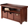 image:imageWinsome Wood MilanWood Storage Bench in Antique Walnut Finish with Storage Shelf and 3 Rattan Baskets in Antique Walnut Finish