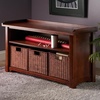 image:imageWinsome Wood MilanWood Storage Bench in Antique Walnut Finish with Storage Shelf and 3 Rattan Baskets in Antique Walnut Finish