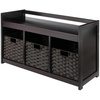 image:imageWinsome Wood Addison 4Pc Storage Bench with 3 Foldable Woven Baskets  Espresso and Chocolate