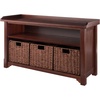 image:imageWinsome Wood Milan 4Pc Storage Bench with 3 Foldable Woven Baskets  Walnut