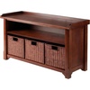 image:imageWinsome Wood MilanWood Storage Bench in Antique Walnut Finish with Storage Shelf and 3 Rattan Baskets in Antique Walnut Finish
