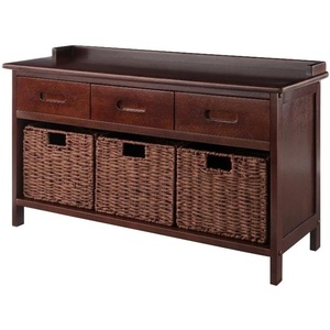 image:imageAdriana 4Pc Storage Bench with 3 Foldable Woven Baskets  Walnut