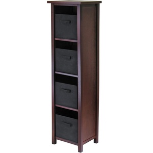 image:imageVerona 4Section N Storage Shelf with 4 Foldable Black Color Fabric BasketsBlack Baskets