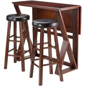 image:imageWinsome 3Piece Harrington Drop Leaf High Table with 2 Cushion Round Seat Stools 29Inch Brown