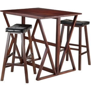 image:imageWinsome 3Piece Harrington Drop Leaf High Table with 2 Cushion Saddle Seat Stools 29Inch Brown