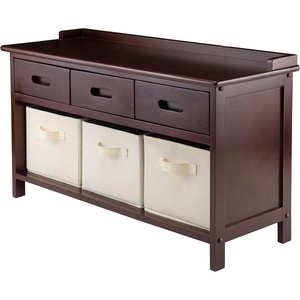 image:imageWinsome Adriana 4Pc Set Storage Bench amp 3 Foldable BasketsWalnut  Beige