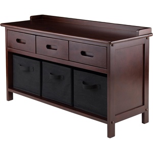 image:imageWinsome Adriana 4Pc Set Storage Bench amp 3 Foldable BasketsWalnut  Black