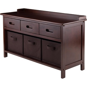 image:imageWinsome Adriana 4Pc Set Storage Bench amp 3 Foldable BasketsWalnut  Chocolate