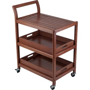 image:imageWinsome Albert 3Tier Serving Cart Walnut 33  Rolling Utility Bar Cart with Wheels for Snacks Drinks Kitchen Essentials Storage amp Organization for the Home or Apartment