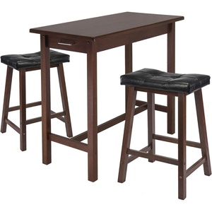 image:imageWinsome Sally 3Pc Breakfast Table with 2 Cushion Saddle Seat Stools Walnut and Black