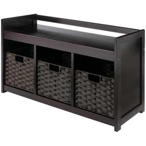 image:imageWinsome Wood Addison 4Pc Storage Bench with 3 Foldable Woven Baskets  Espresso and Chocolate