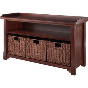 image:imageWinsome Wood Milan 4Pc Storage Bench with 3 Foldable Woven Baskets  Walnut