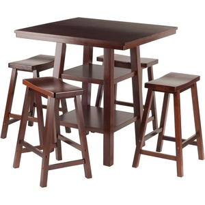 image:imageWinsome Wood Orlando 5Pc Set High Table 2 Shelves w 4 Saddle Seat Stools