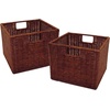 image:imageWinsome Wood Milan Wood 5 Tier Open Cabinet in Antique Walnut Finish and 4 Rattan Baskets in Antique Walnut Finish