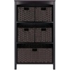 image:imageWinsome Wood Terrace 6Pc Storage Shelf with 5 Foldable Woven Baskets  Espresso and Chocolate