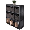 image:imageWinsome Wood Timothy 7Pc 3x3 Storage Shelf with 6 Foldable Woven Baskets  Black and Chocolate