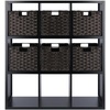 image:imageWinsome Wood Timothy 7Pc 3x3 Storage Shelf with 6 Foldable Woven Baskets  Black and Chocolate